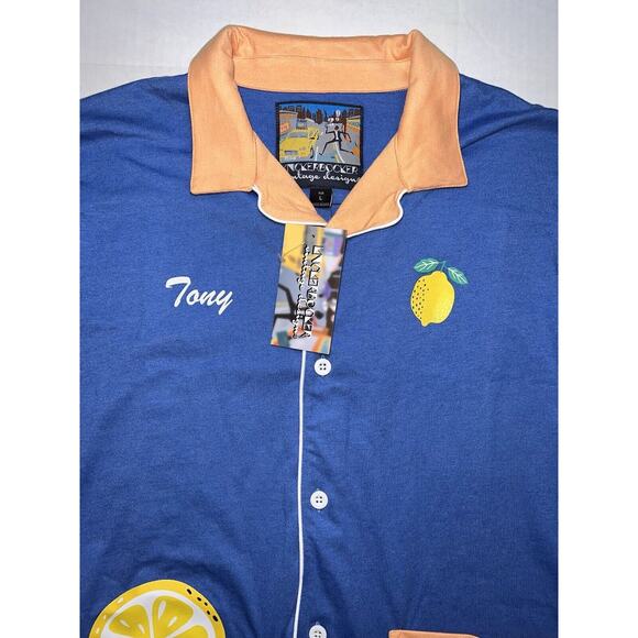 Knickerbocker Vintage Design Shirt Men’s Size L Blue Lemon Tony Retro Button Up - Picture 3 of 16